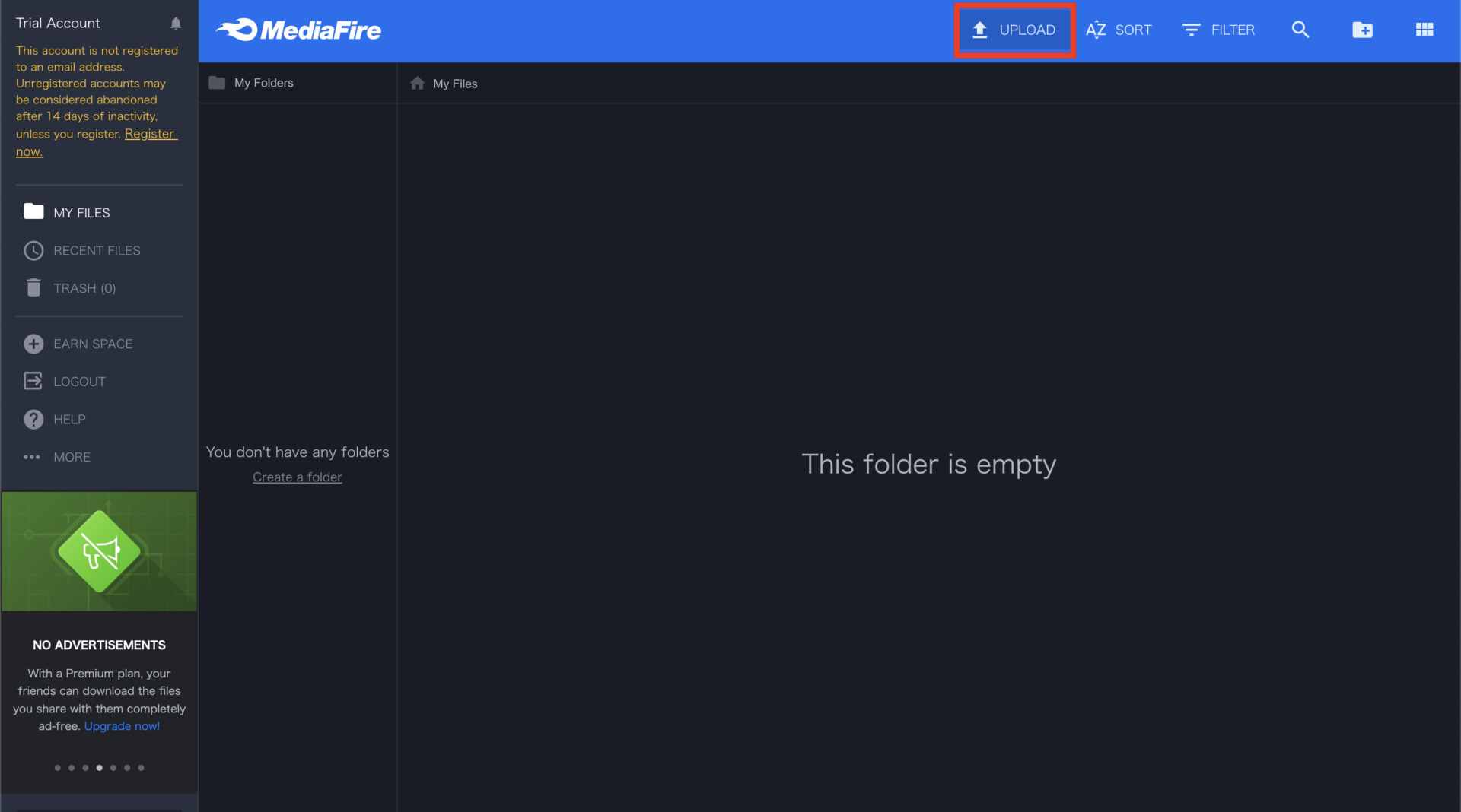 Image of dashboard of MediaFire