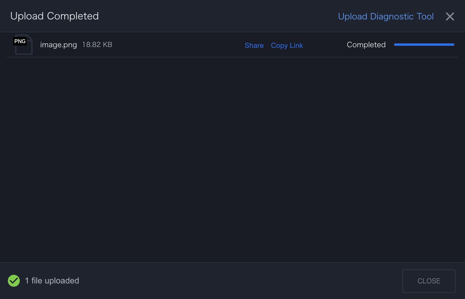 Image of completion of file uploading