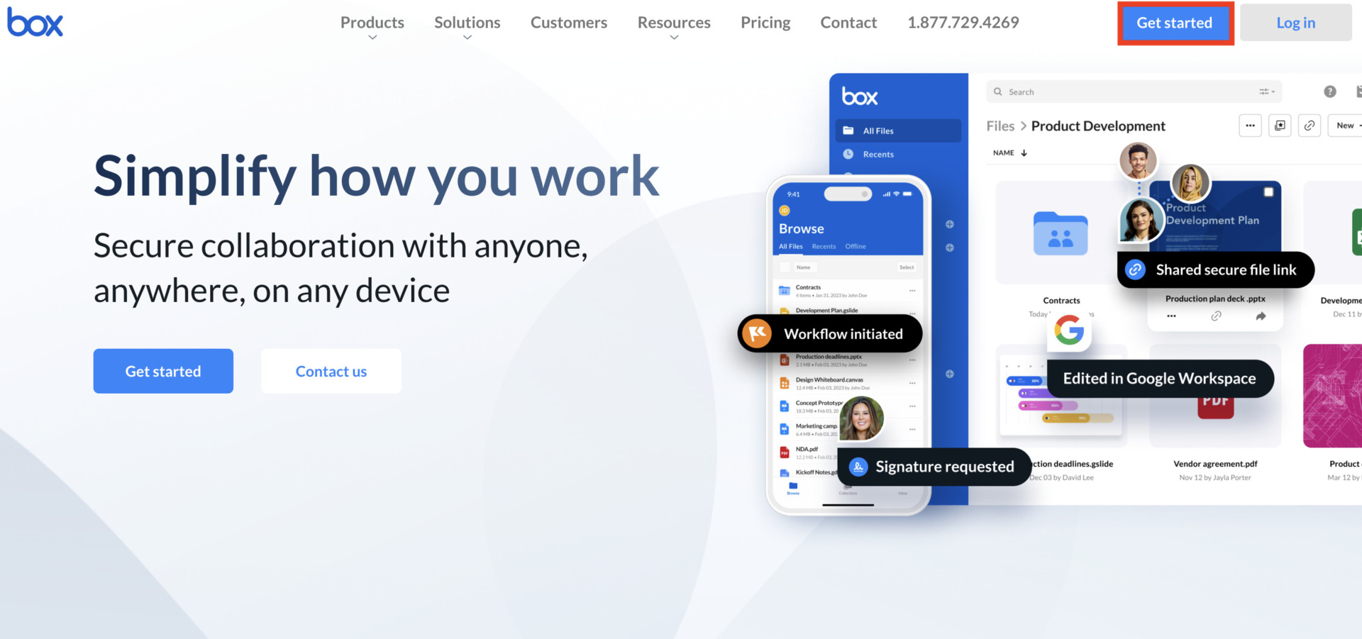Top page of Box and sign up