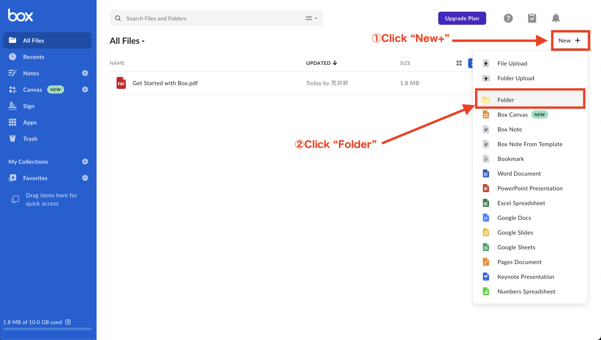 Image of creating new folder in Box