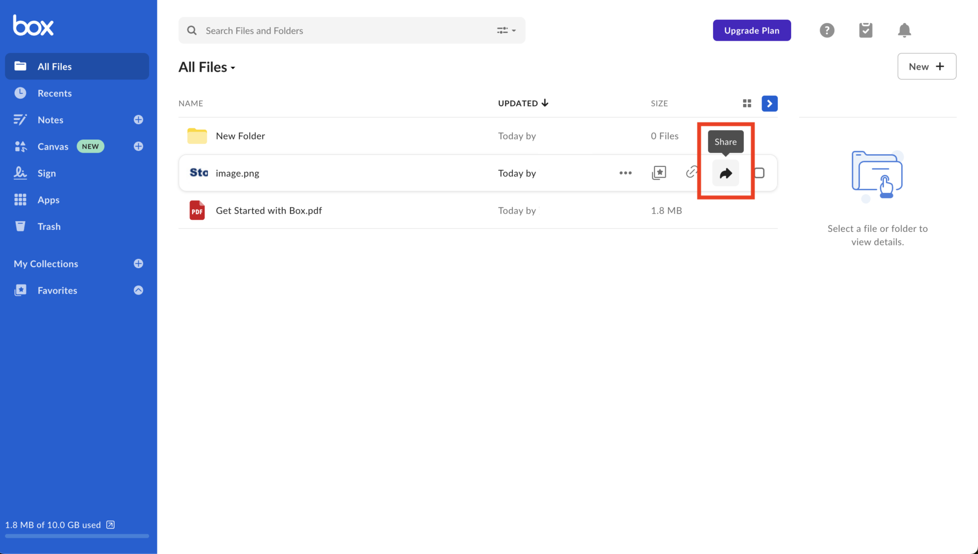 Image of sharing the file of Box
