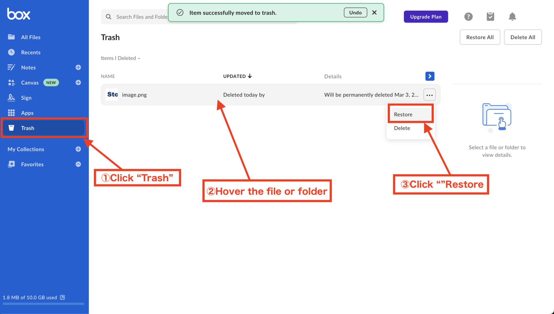 Image of restoring the file
