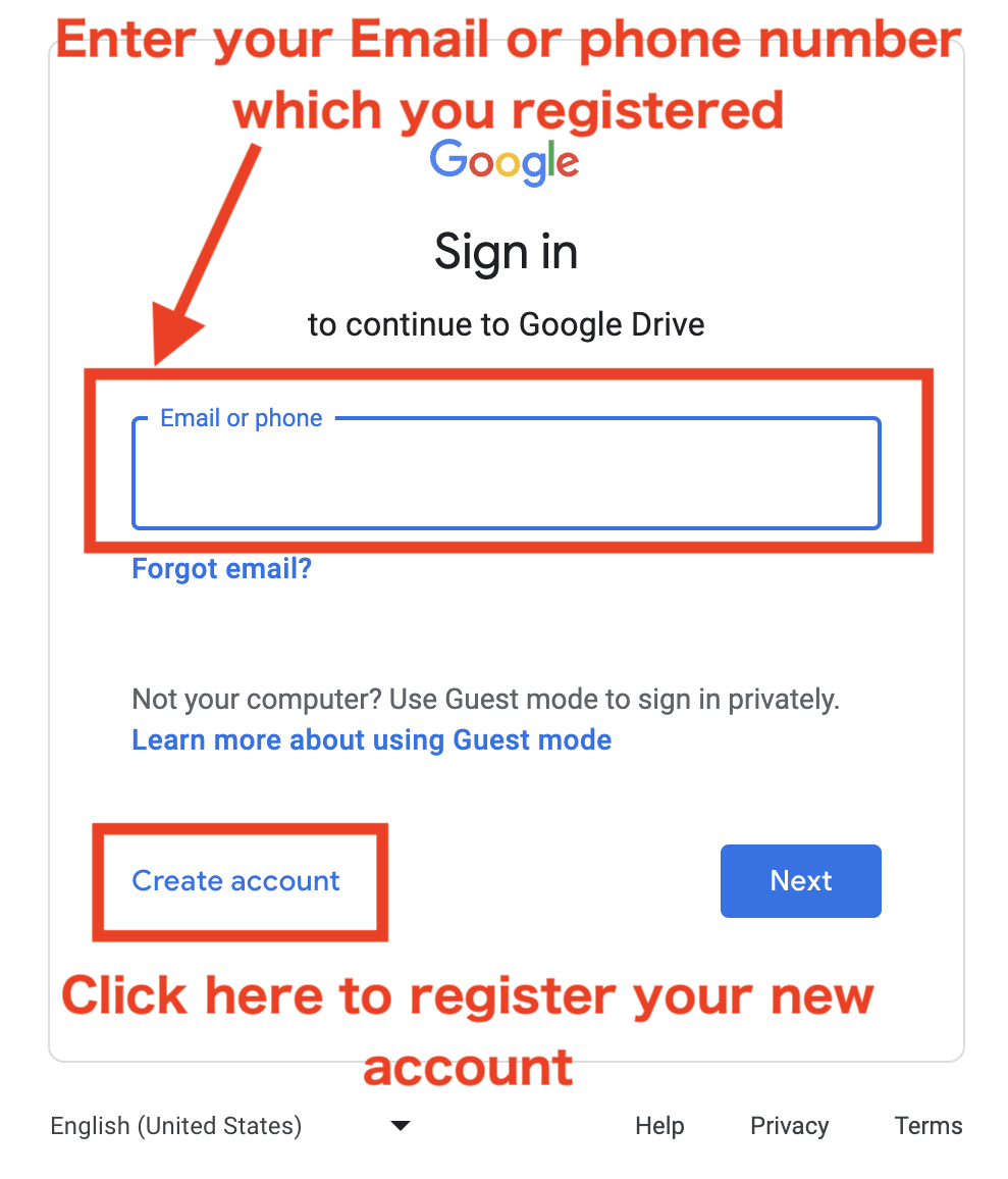 Image of login or creating new account