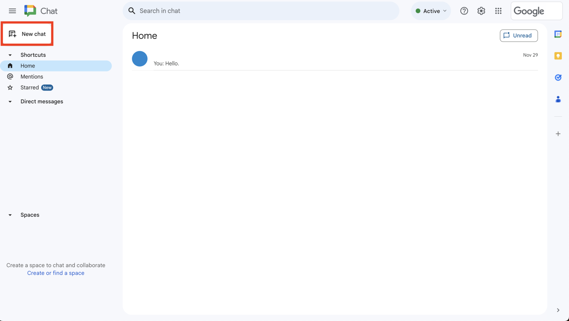Image of dashboard of Google Chat