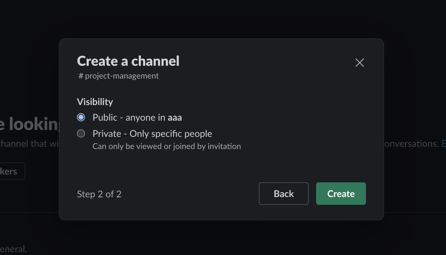 Image of choosing visibility of channel