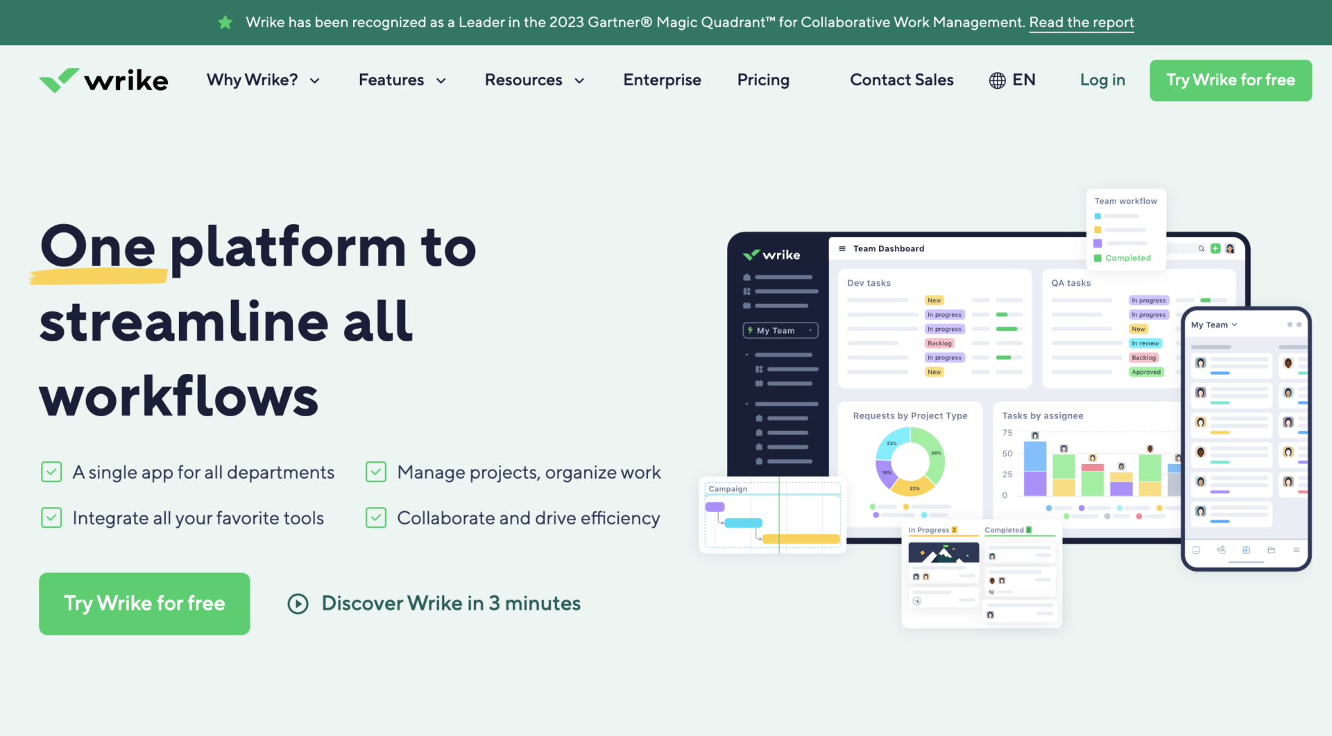 Image of top page of Wrike