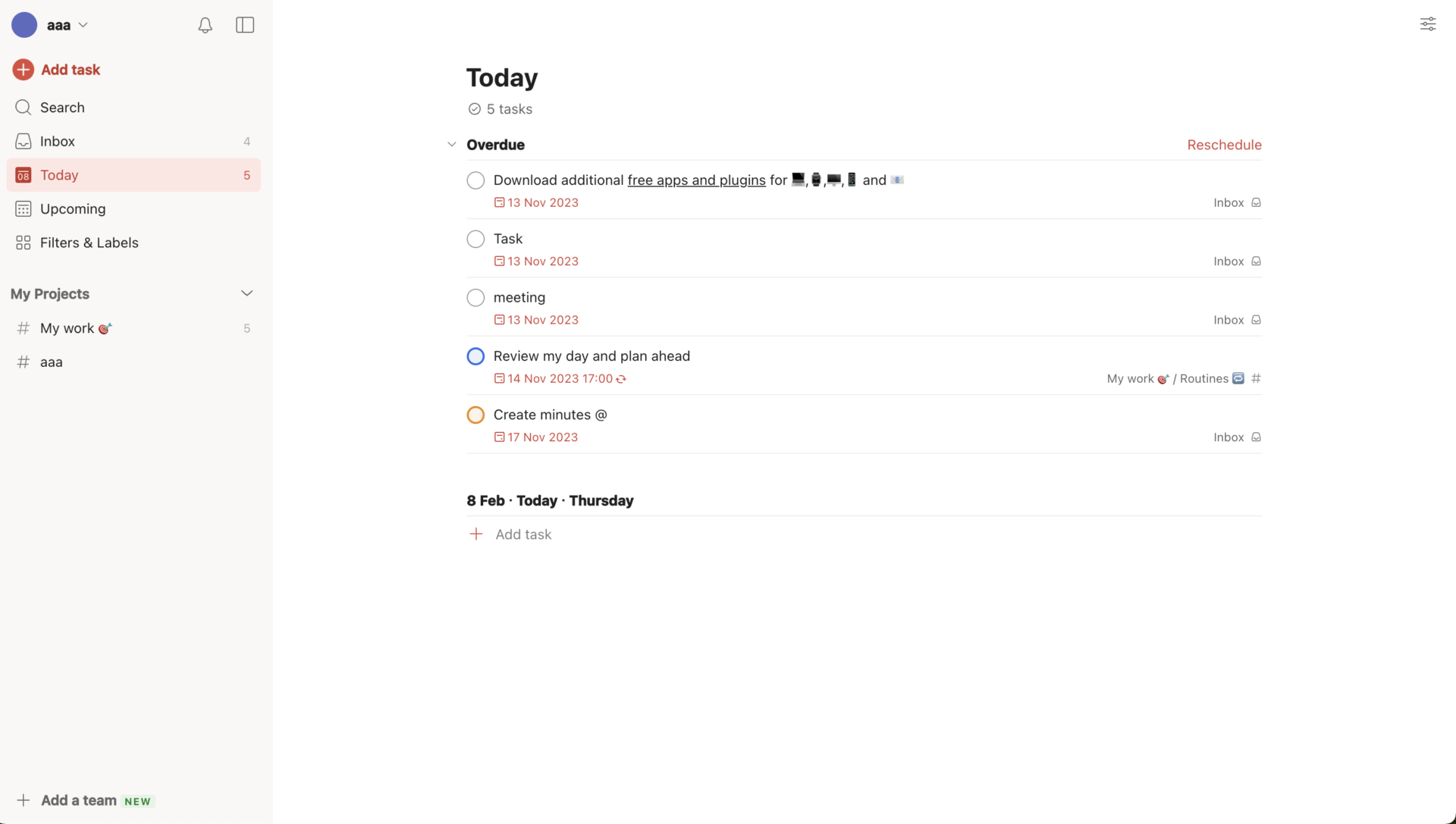 Image of task list of Todoist