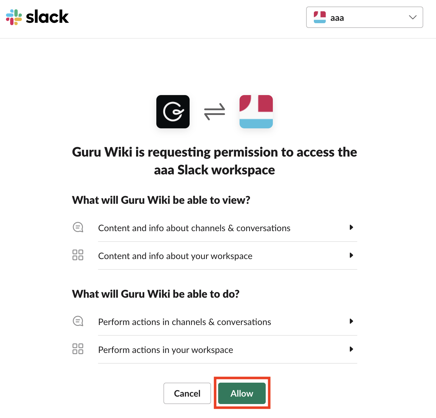 Image of allowing integration with Guru