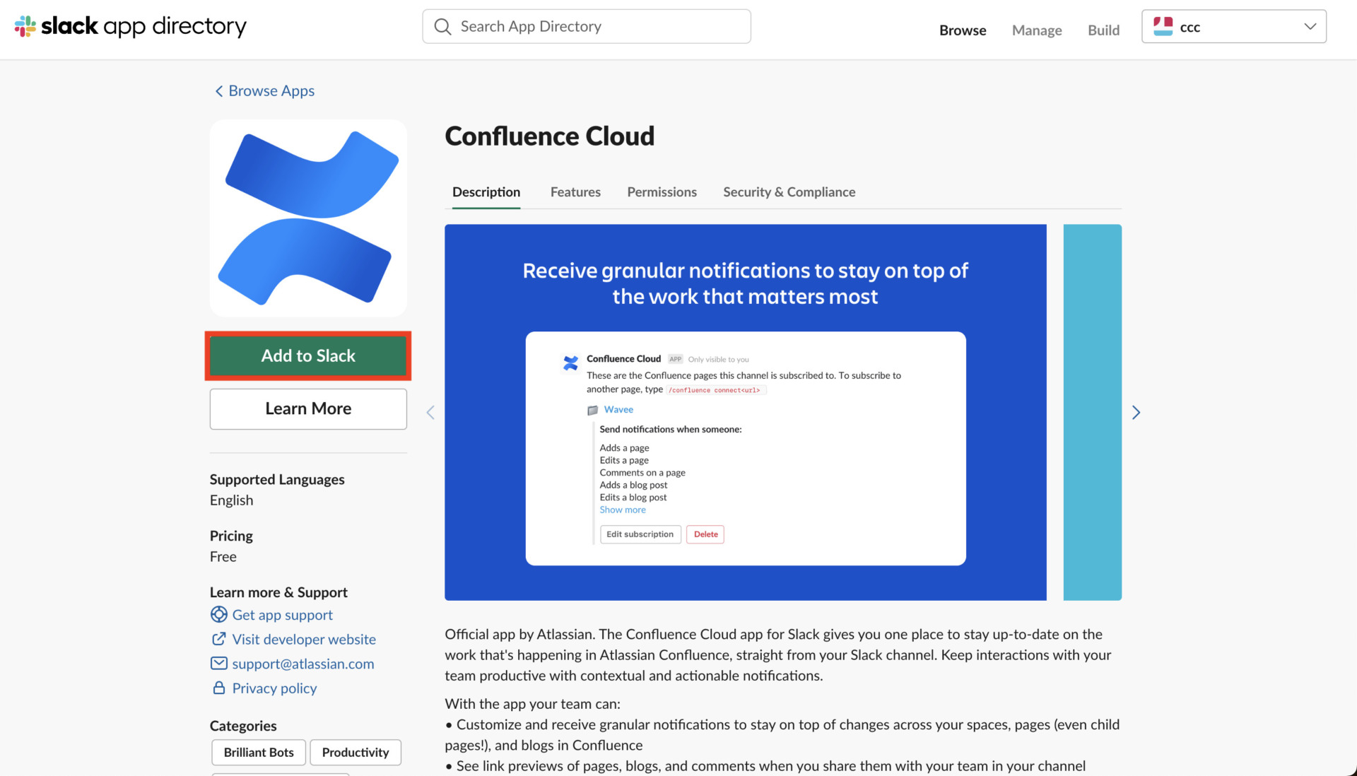 Image that click Add to Slack