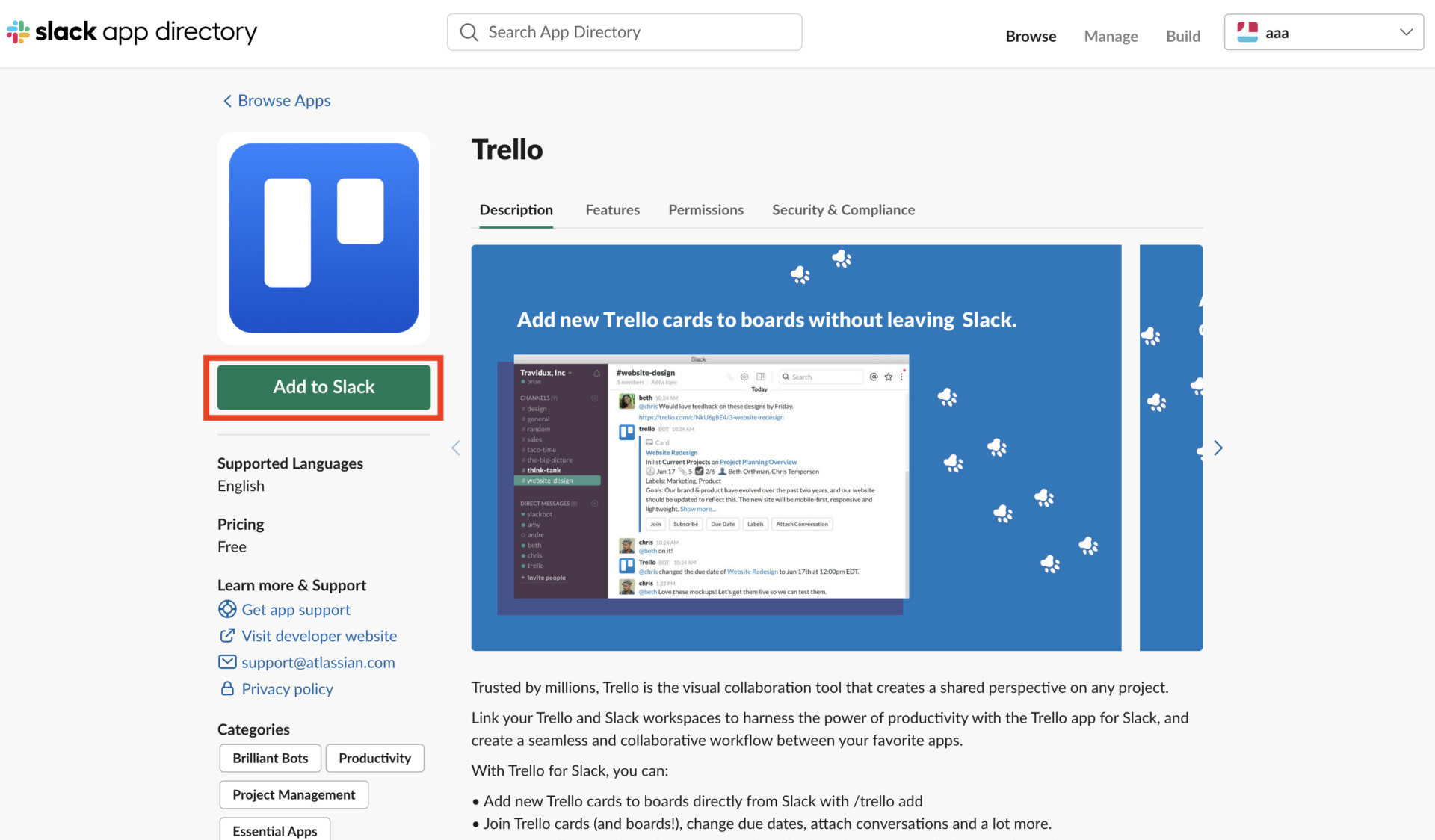 Image of click Add to Slack