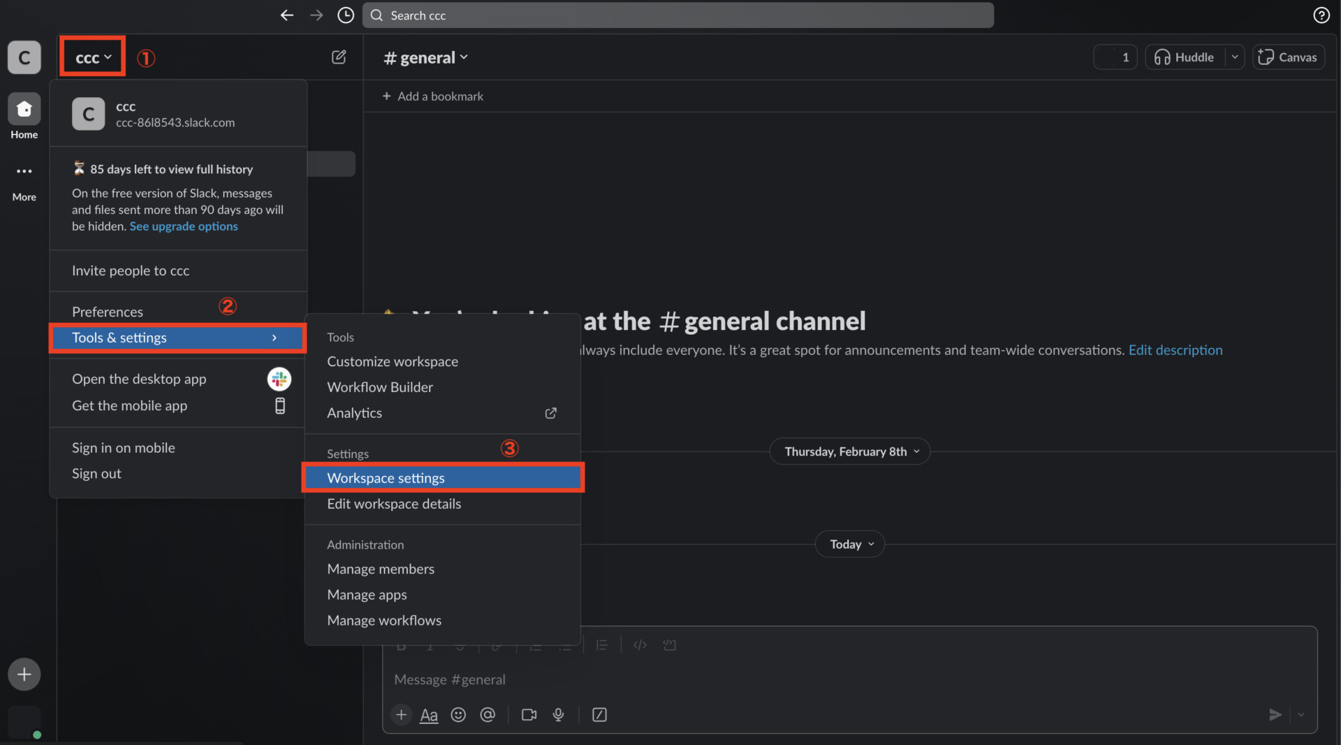 Image of dashboard of Slack