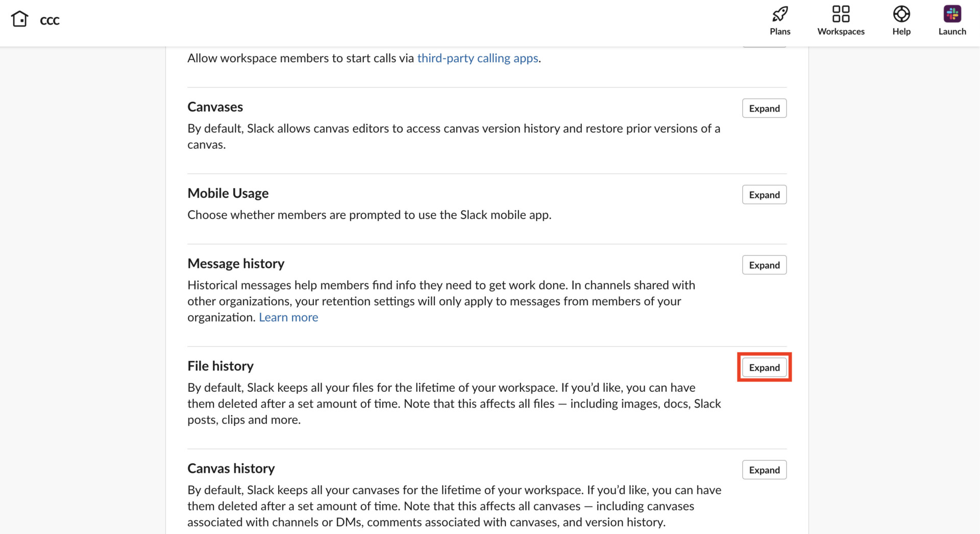 Image of opening file setting of Slack