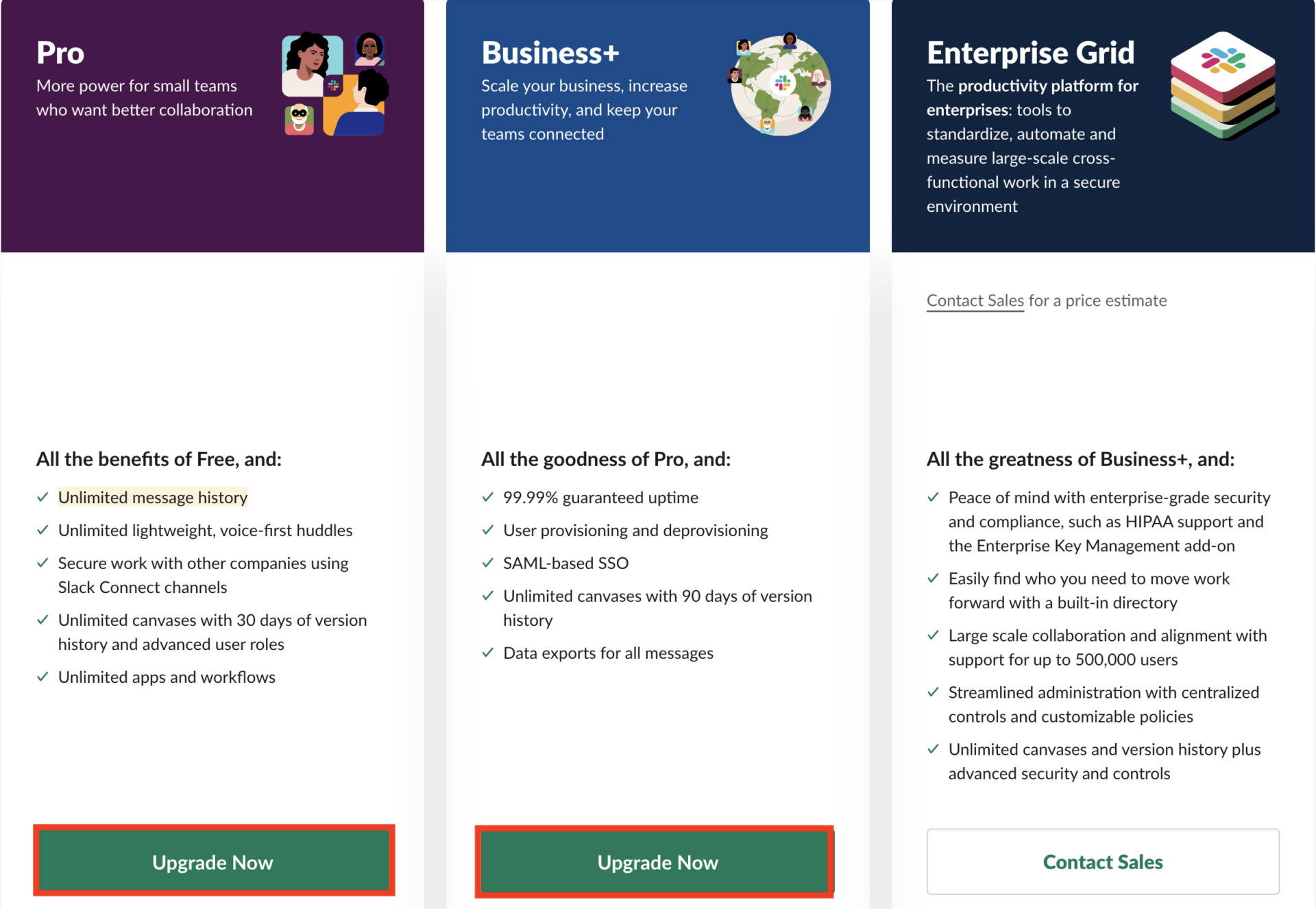 Image of choosing a paid plan at Slack