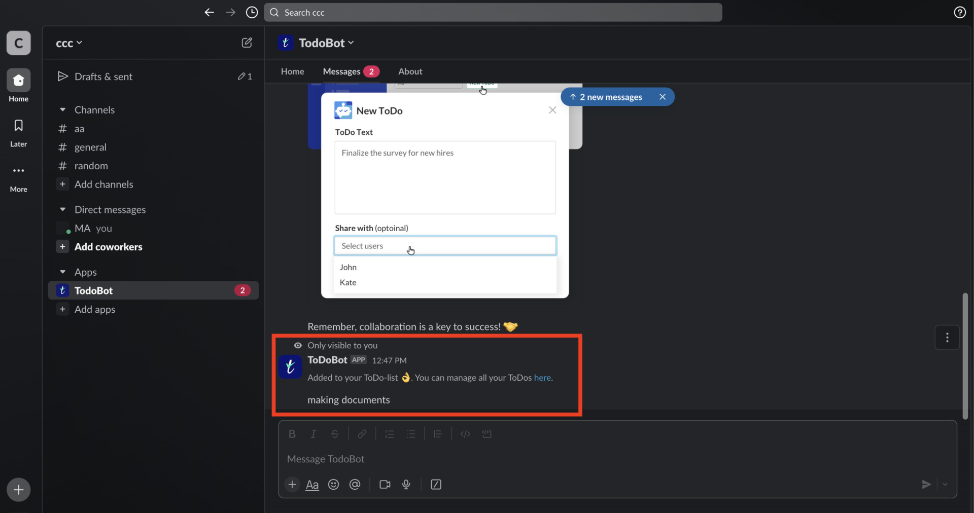 Image of command sent