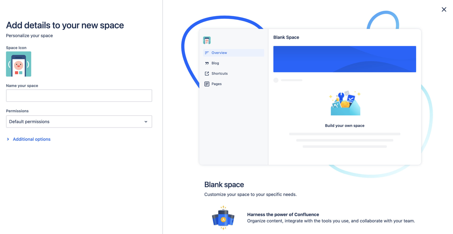 Image of creating the space for Confluence