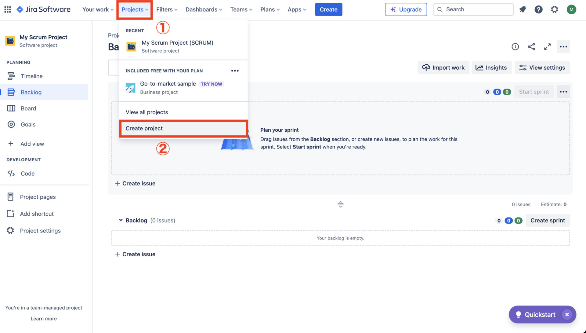 Image of choosing project style in Jira