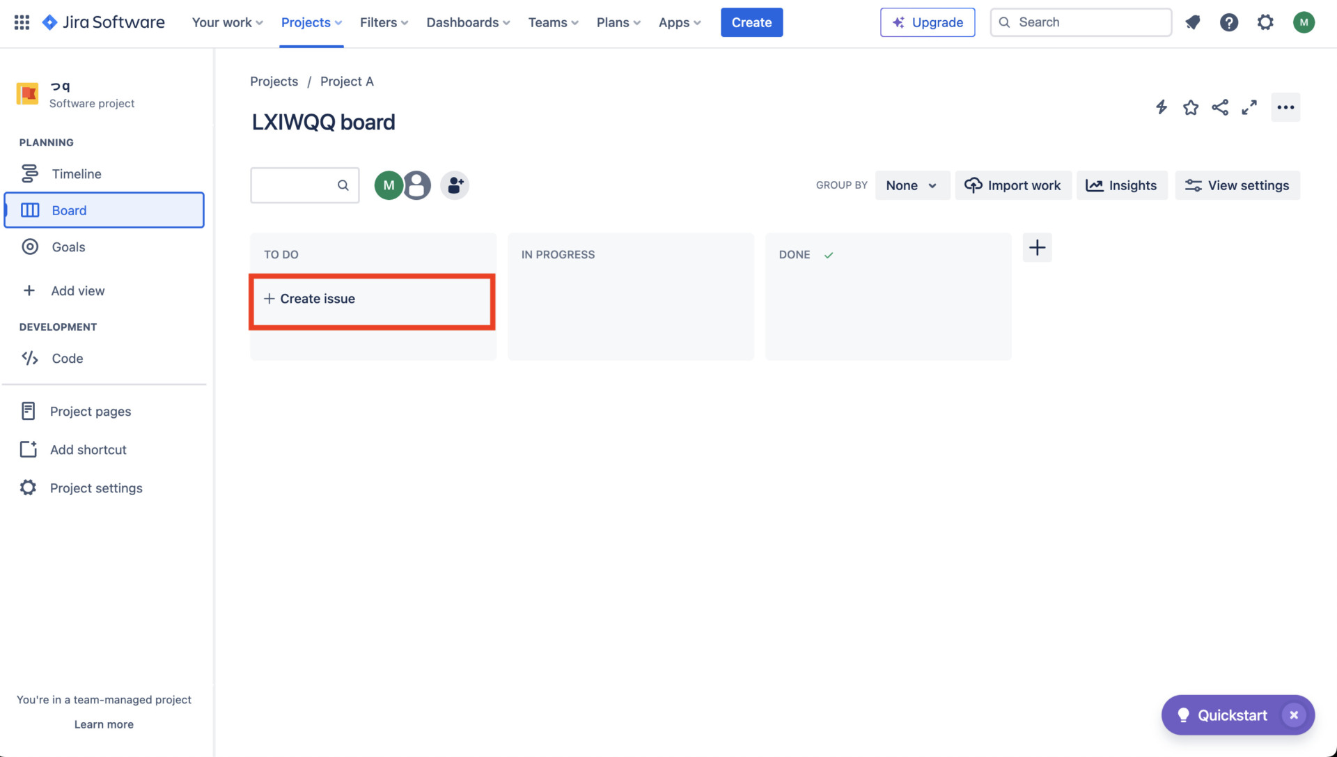 Image of adding the issue to the project