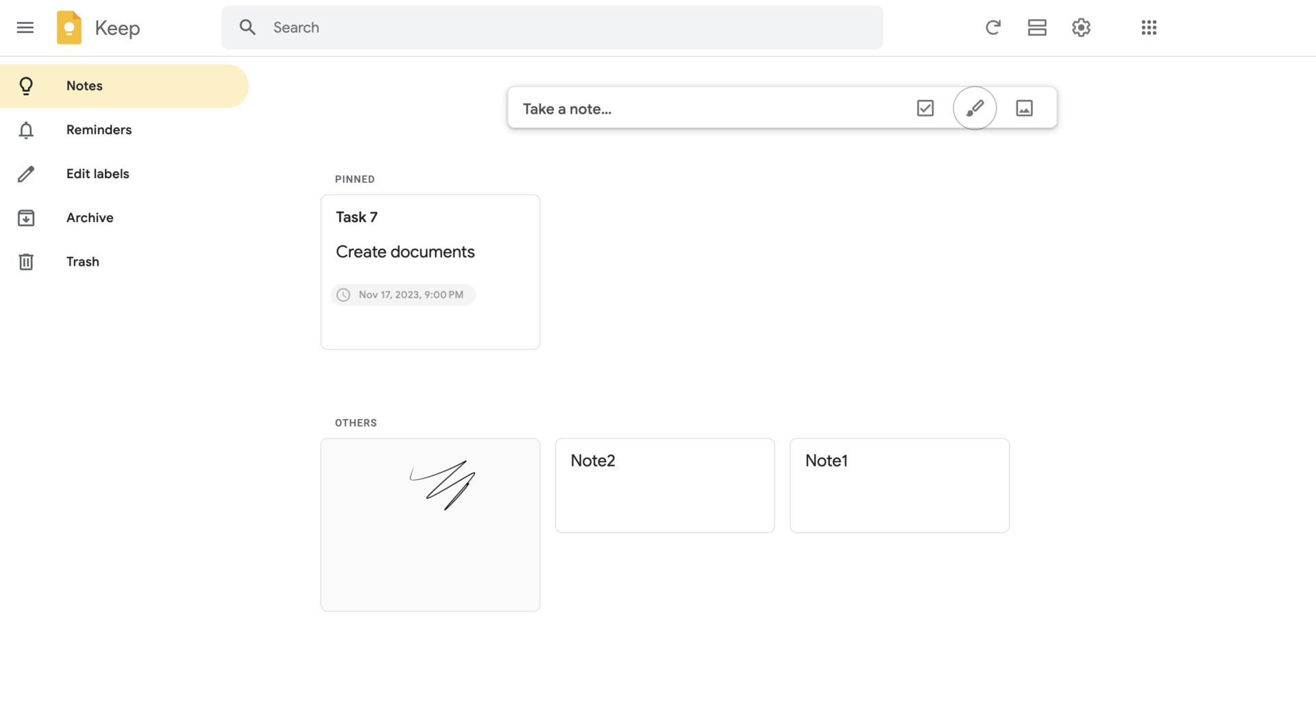 Image of leaving the handwritten note at Google keep