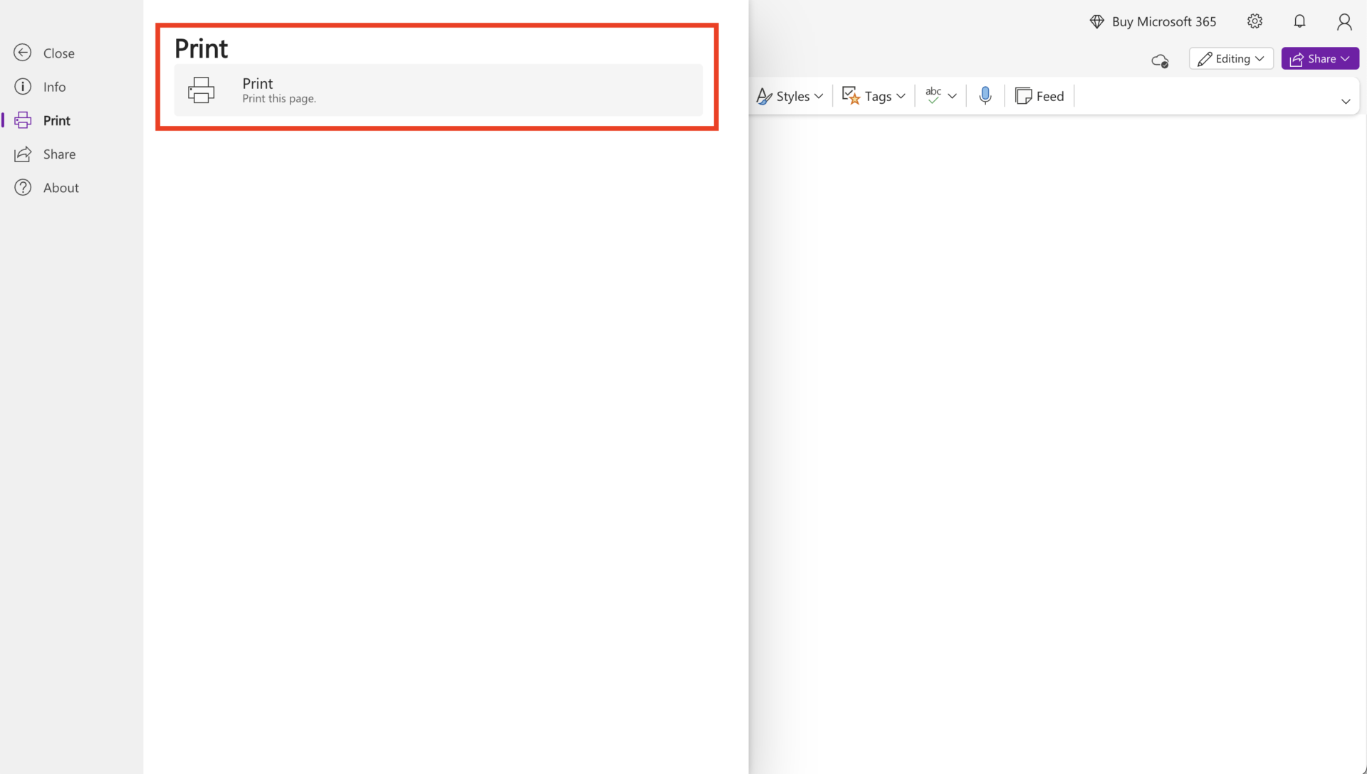 Image of printing form of OneNote