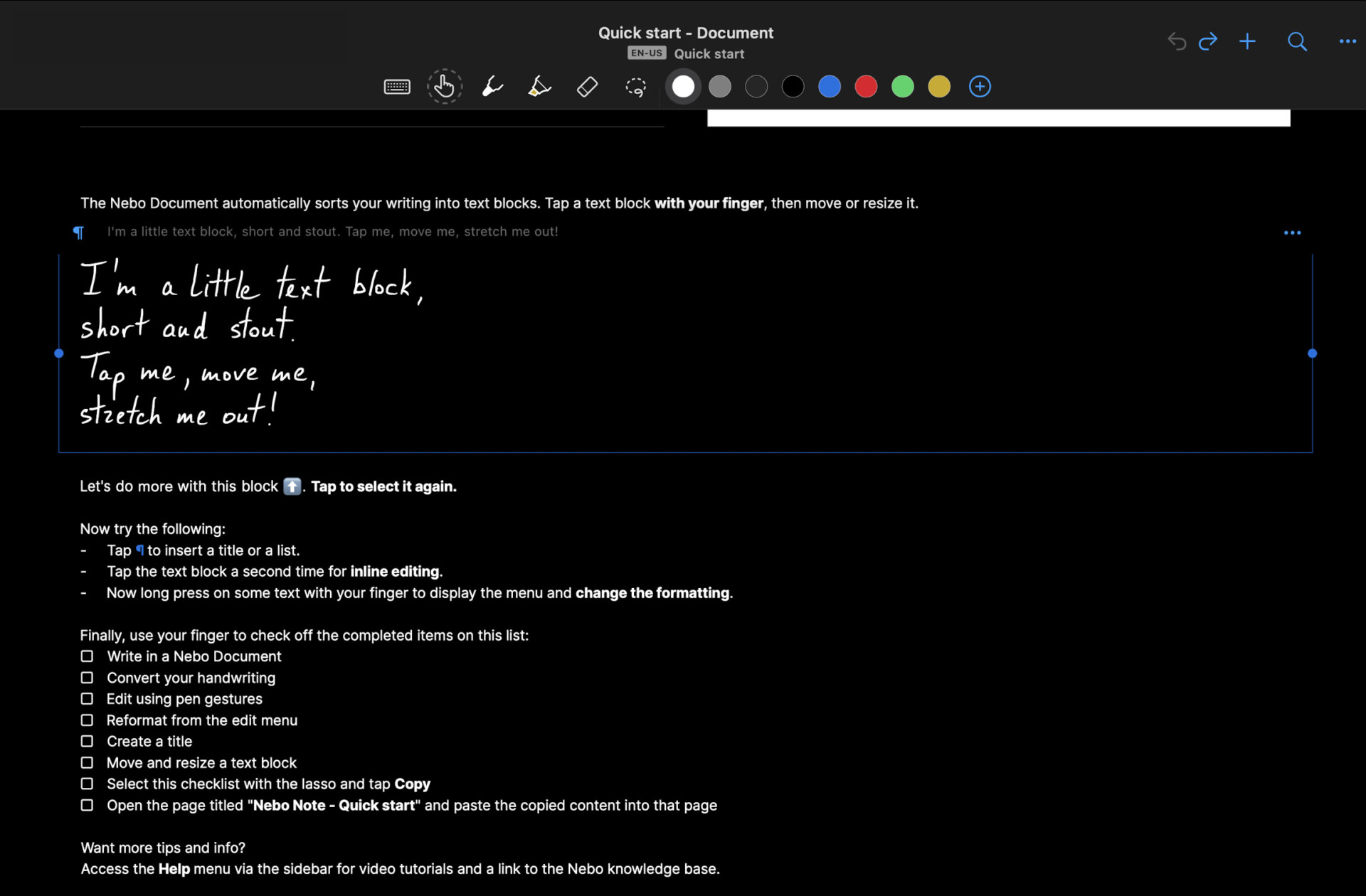 Image of actual usage of Nebo