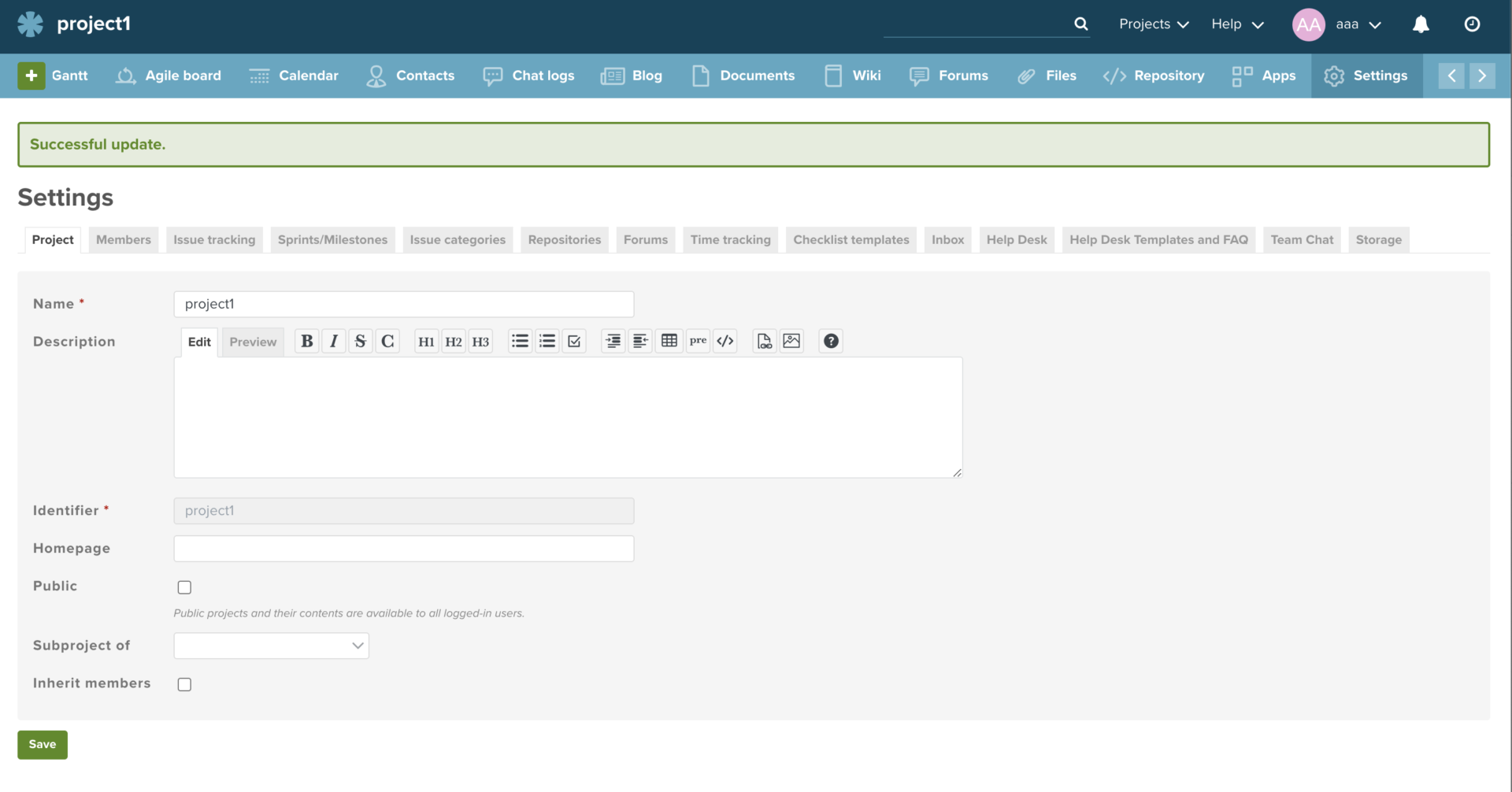 Actual screen of Planio