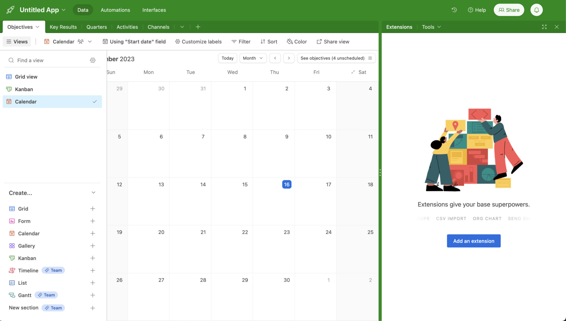Actulal screen of Airtable