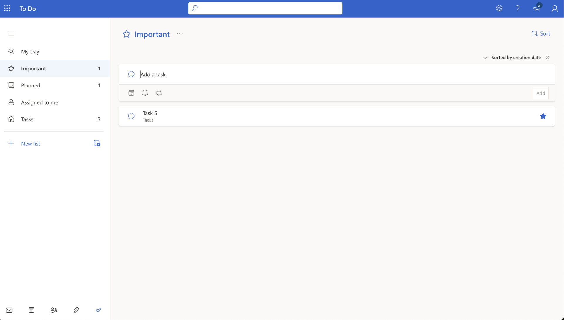 Top page of Microsoft To Do