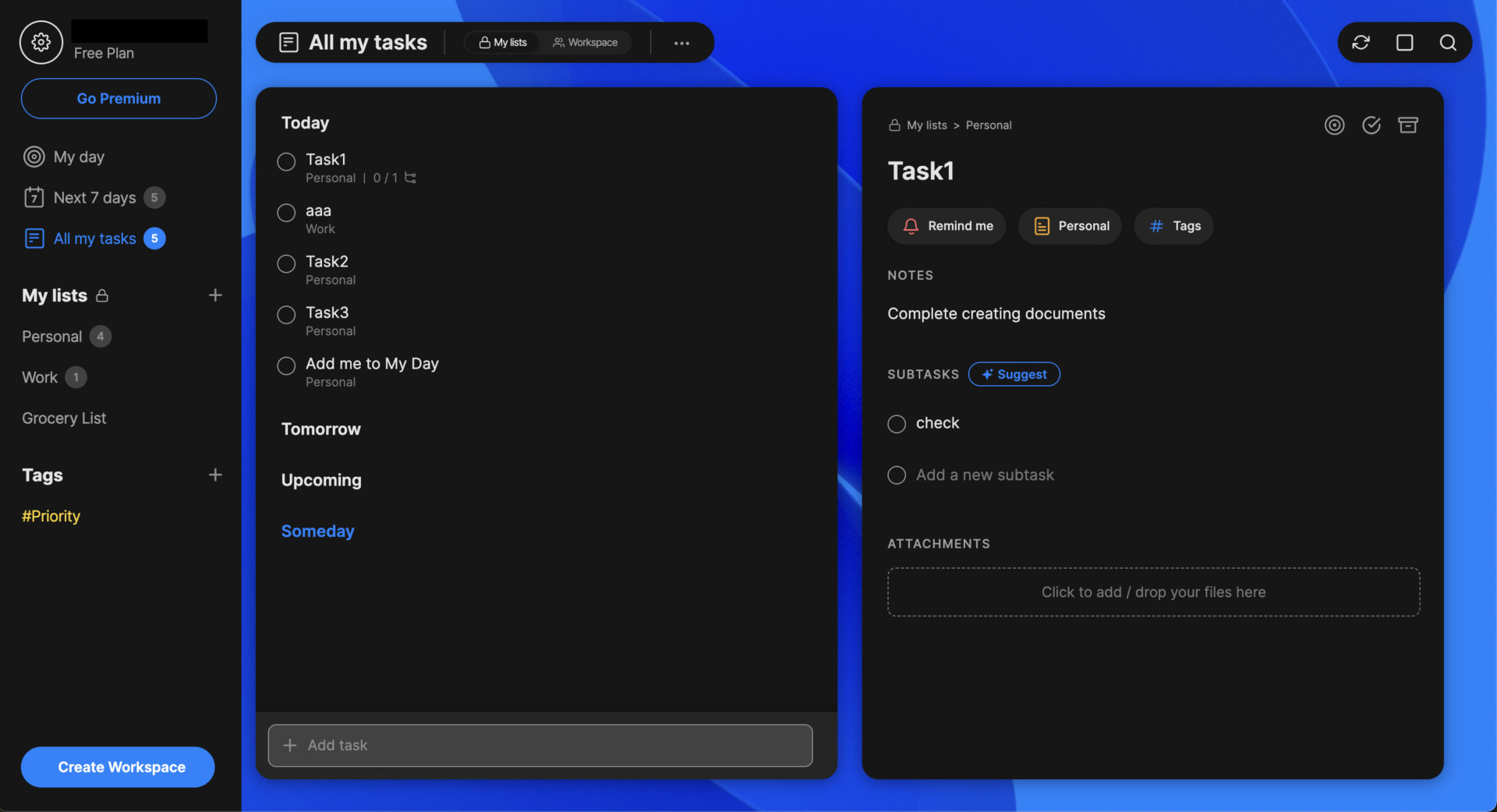 Actual screen of Any.do
