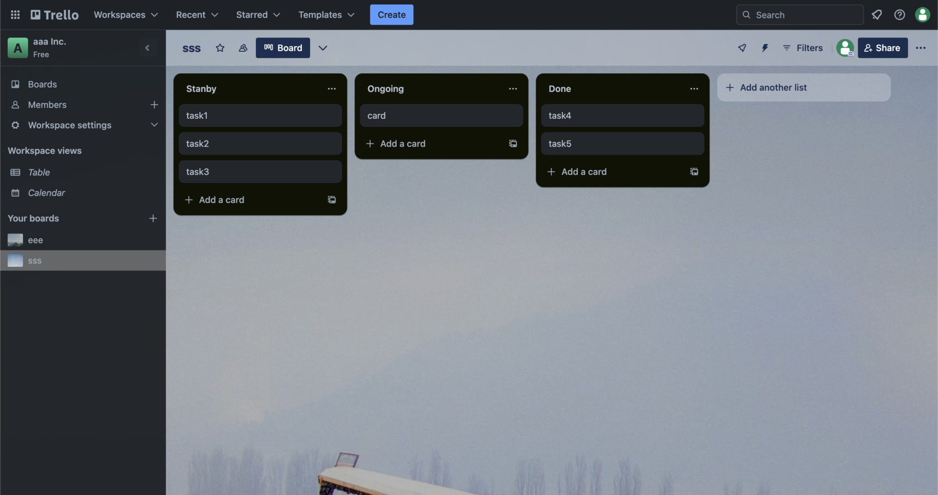 Actual screen of Trello