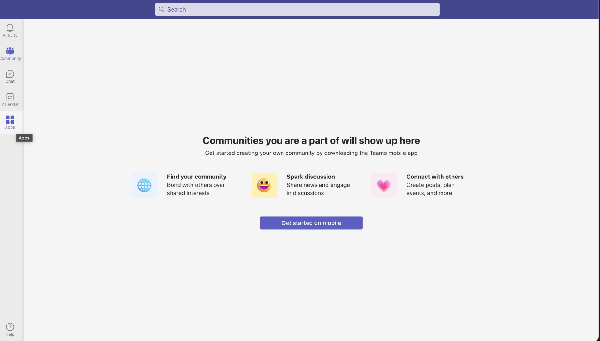 Actual screen of Microsoft Teams