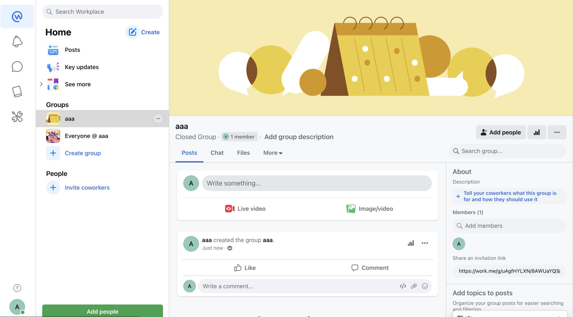 Actual screen of Workplace from Meta