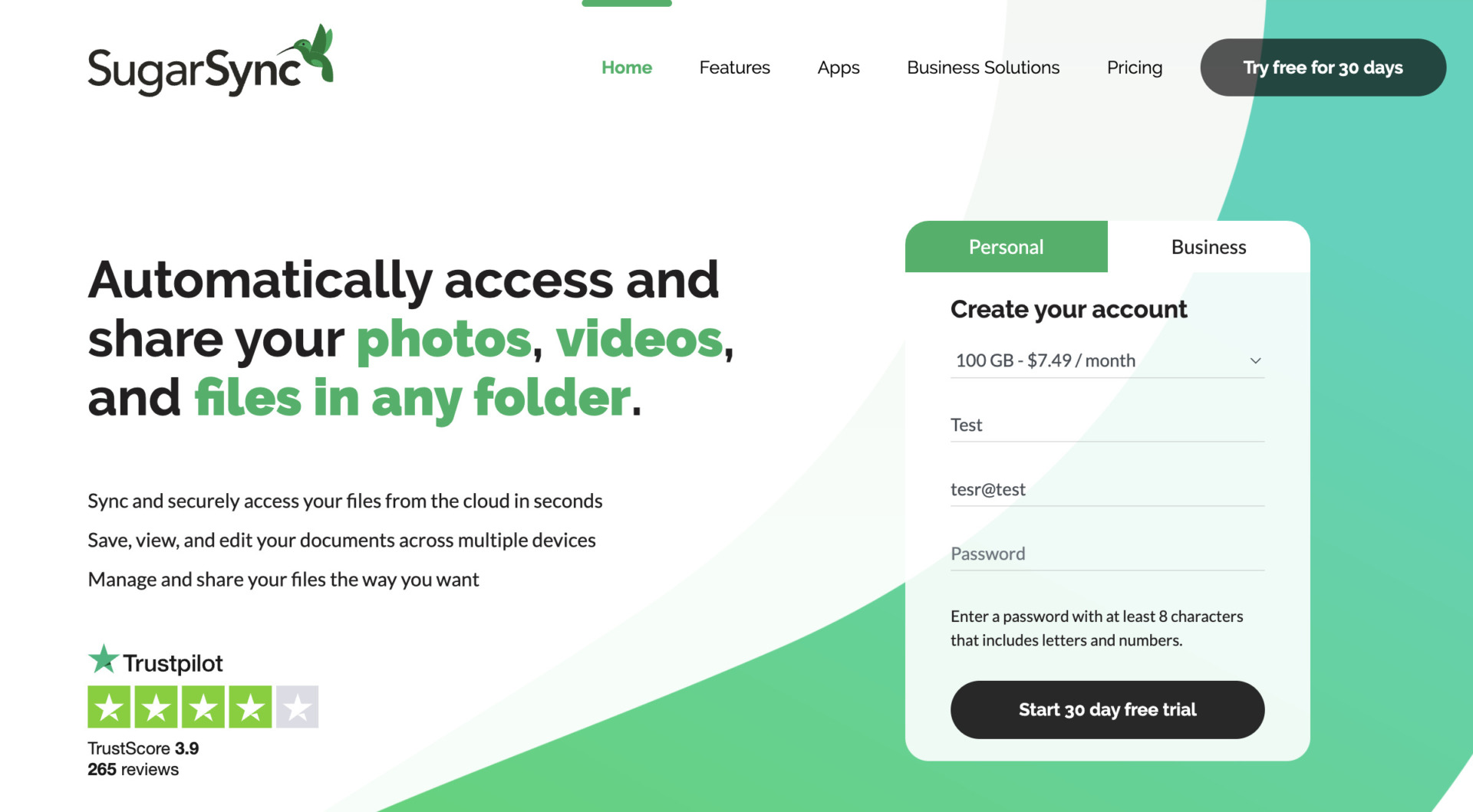 Top page of Sugarsync