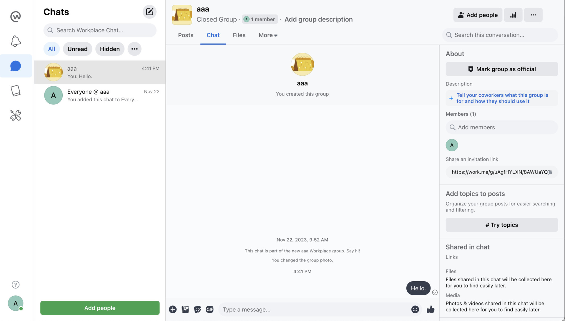 Actual screen of Workplace from Meta