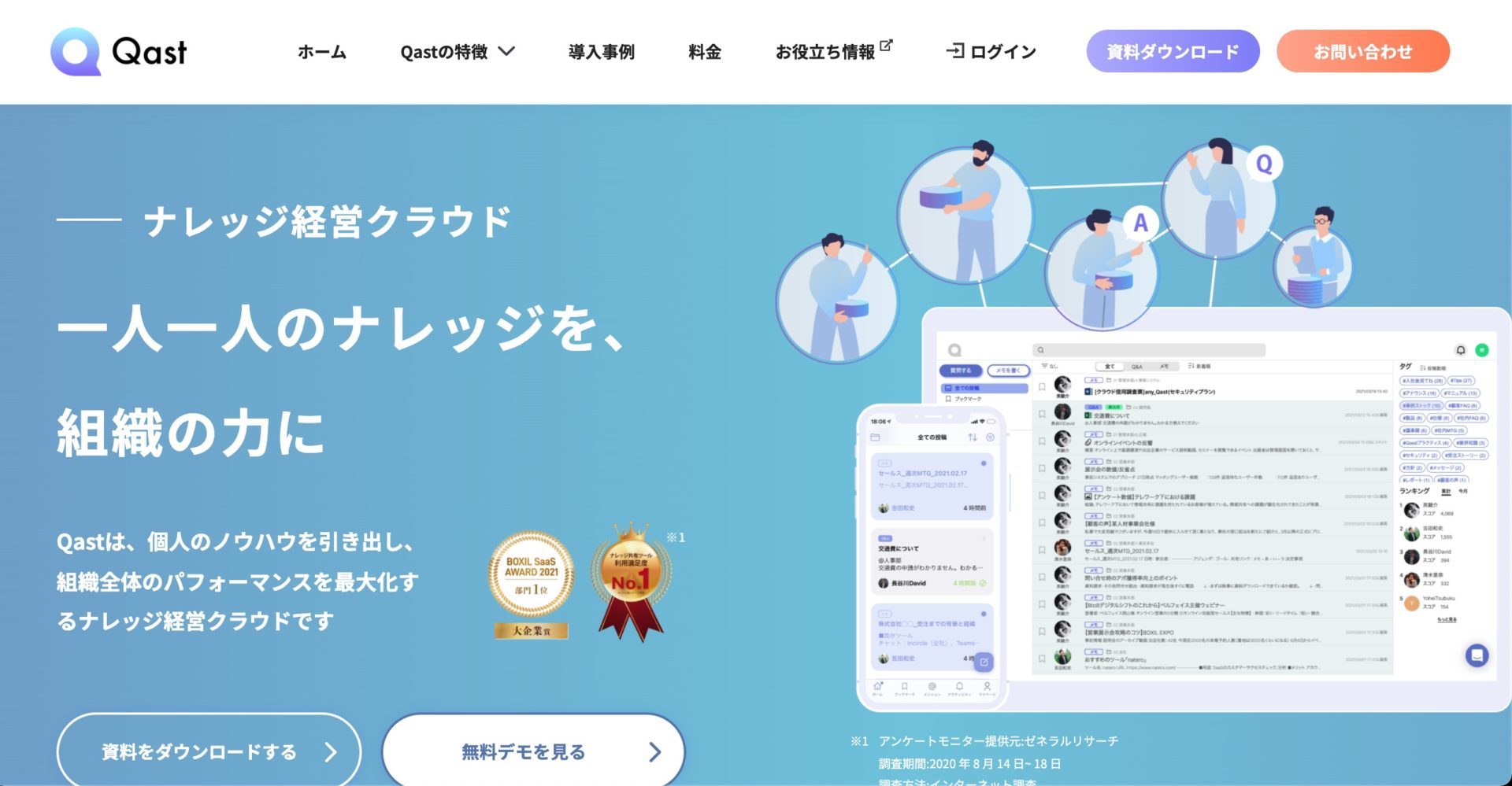 Qastのトップページの画像