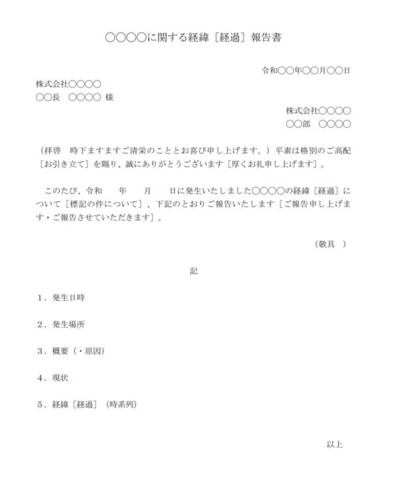 社外向けのクレーム報告書テンプレ―ト