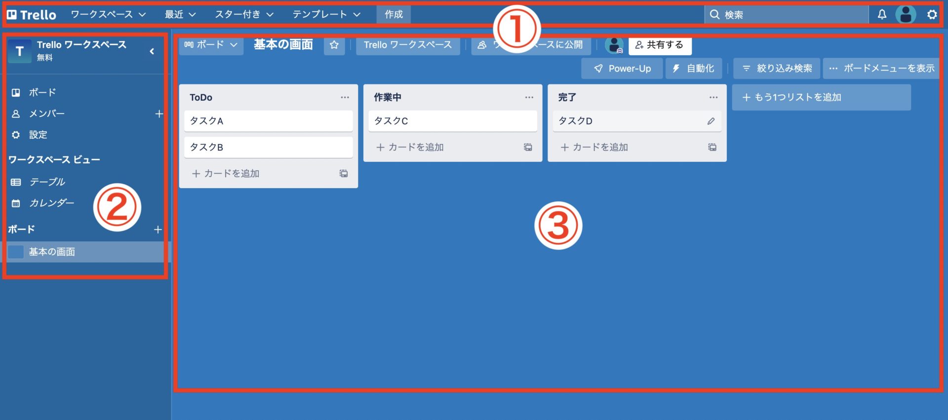 Trelloのホーム画面