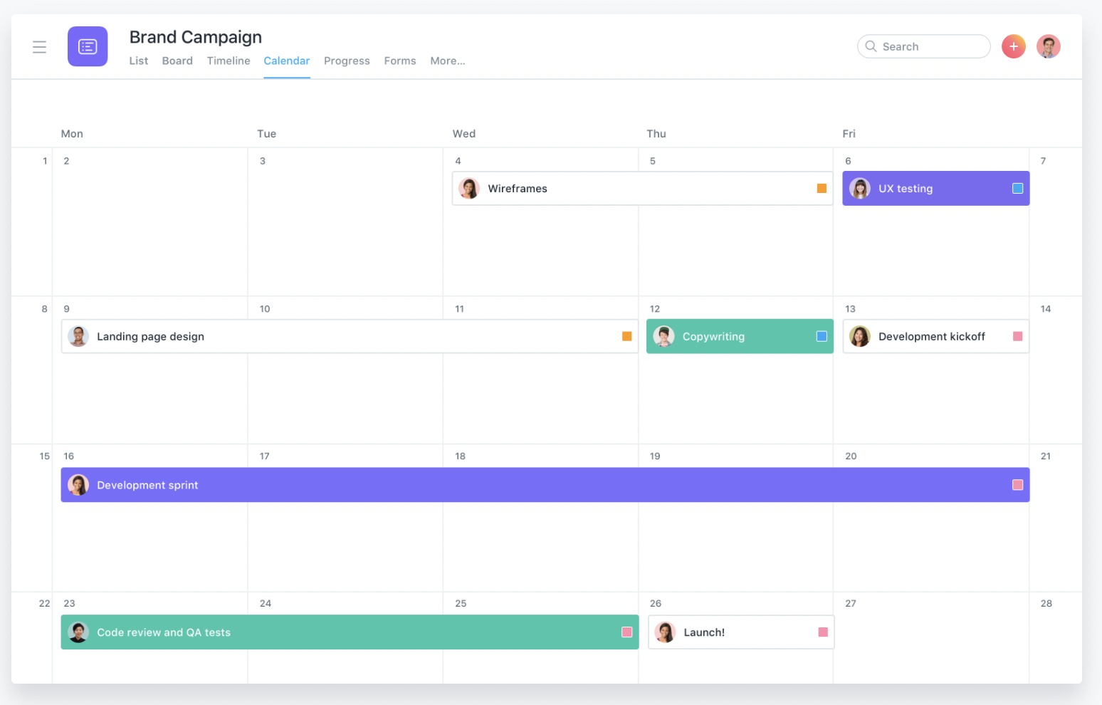 Asanaのカレンダーの画像