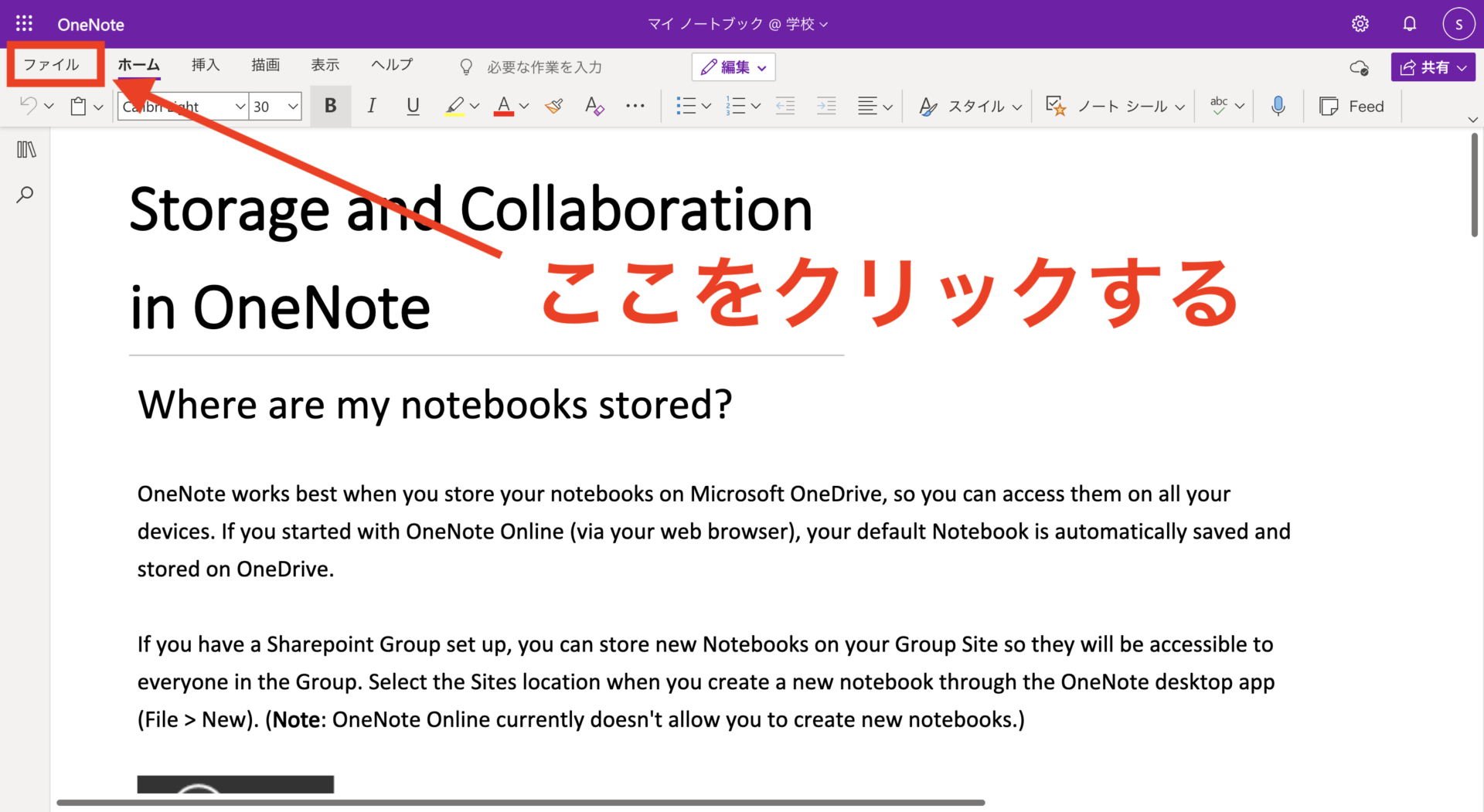 OneNoteのファイルをクリックする