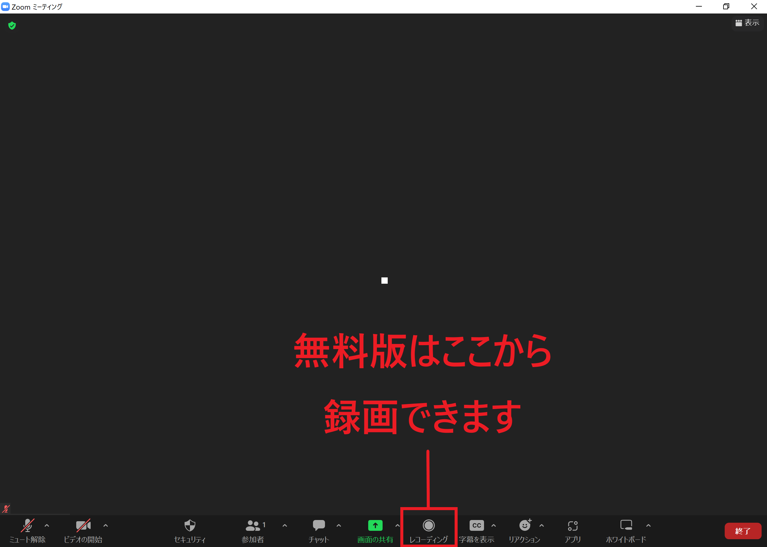 レコーディングボタンを押す画面