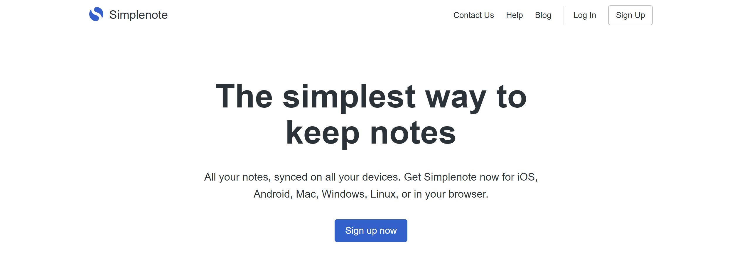 Simplenoteのトップページ