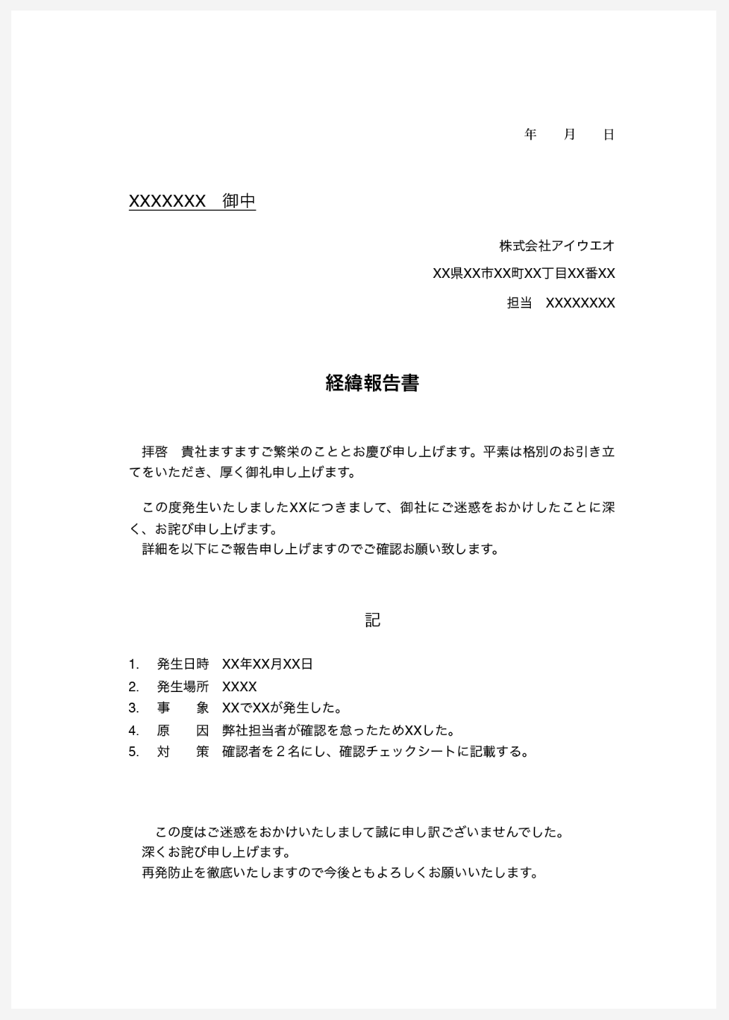 謝罪報告書のテンプレート