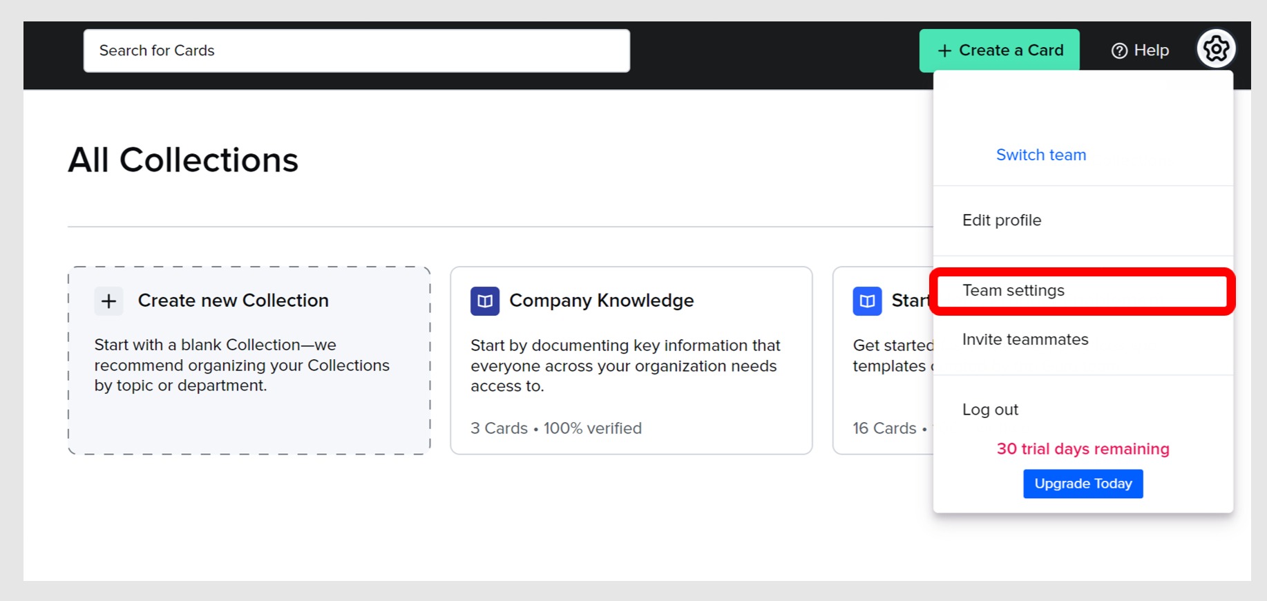 Team Settingをクリックする画面