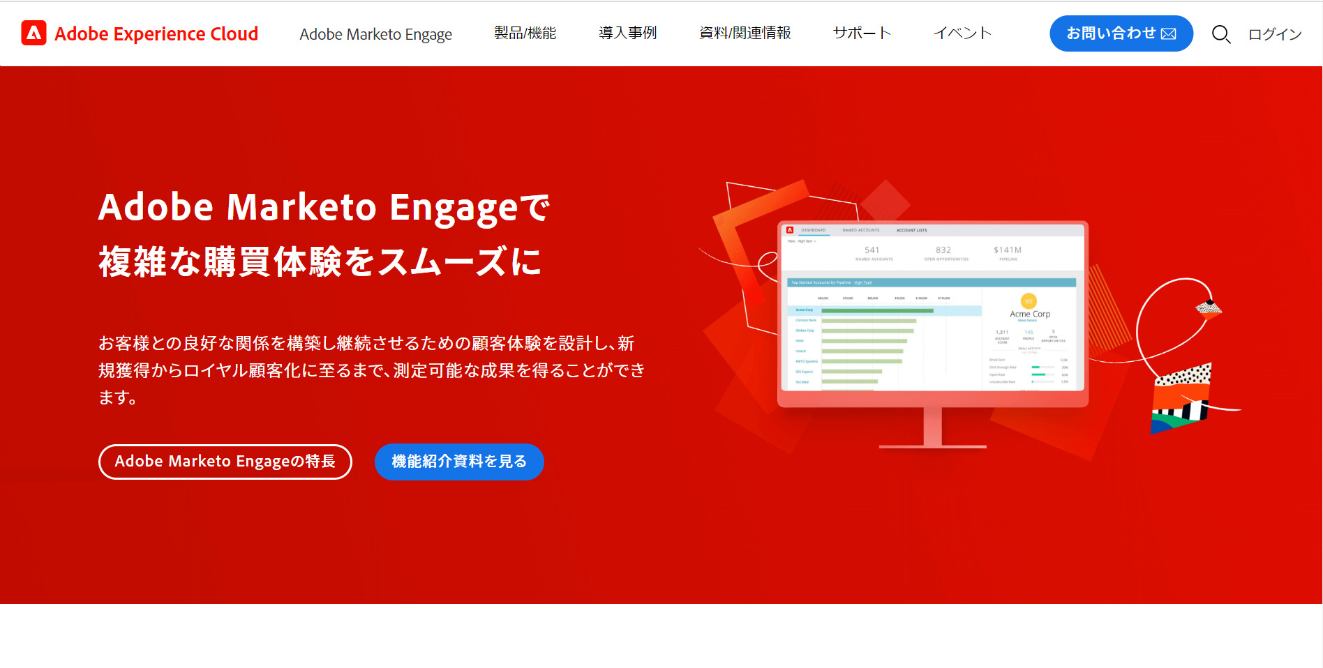 Marketoのトップページ