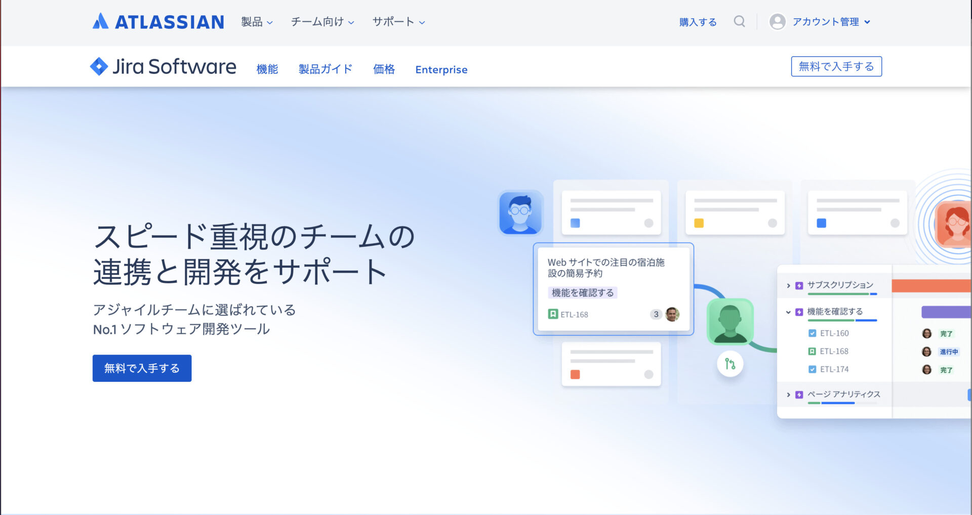 Jira Softwareのトップページ