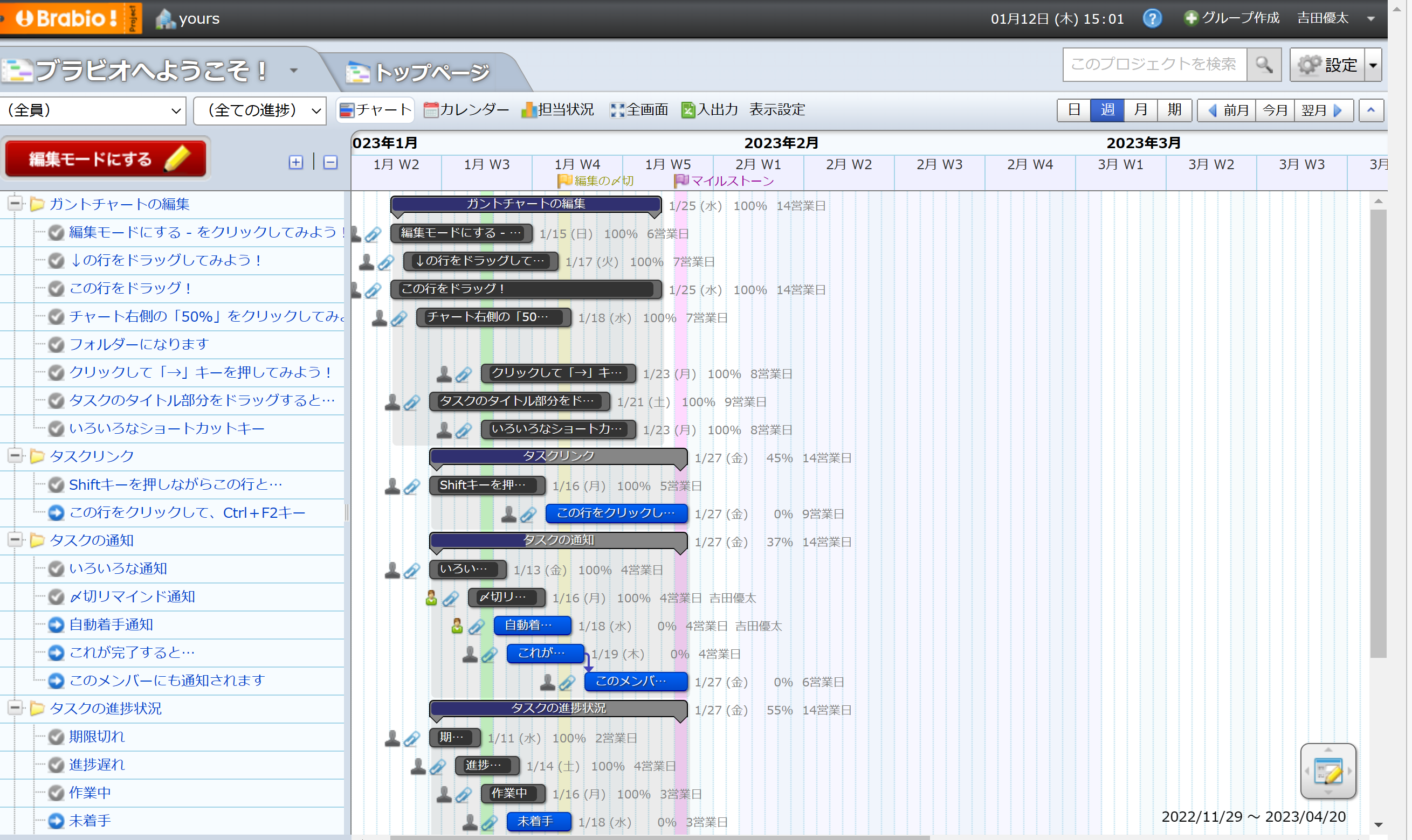 Brabioの実際のガントチャート画像