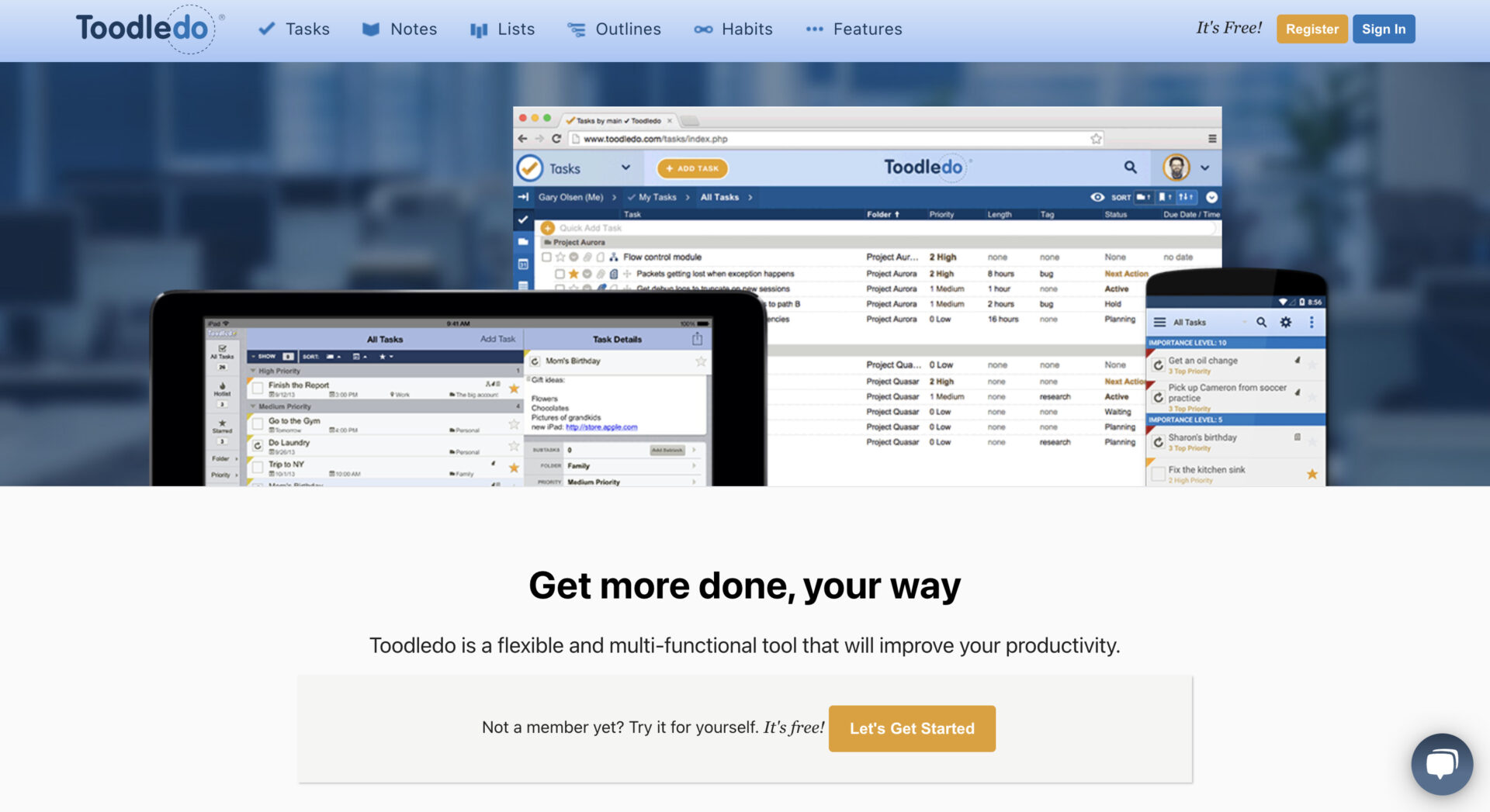 Top page of Toodledo