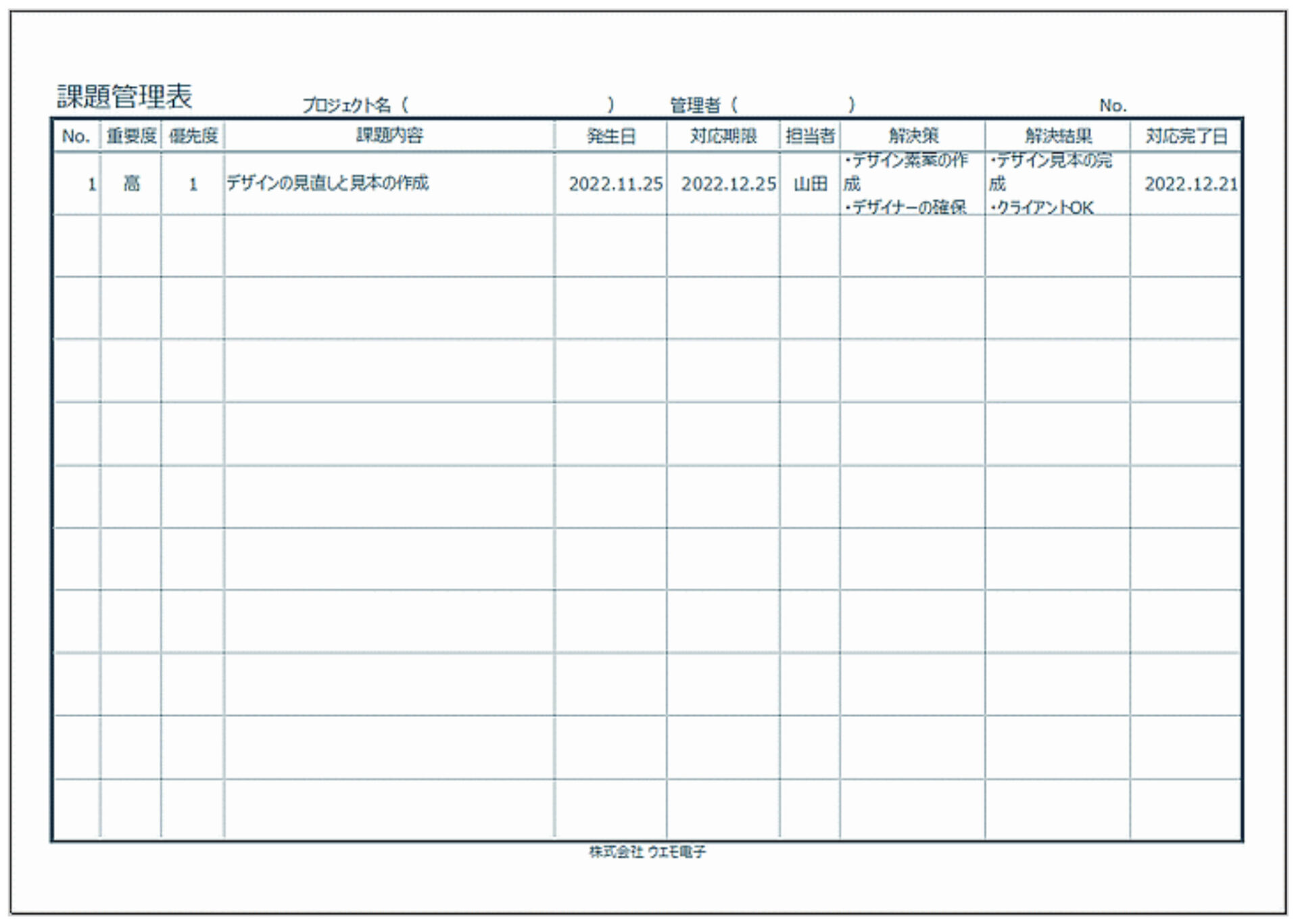 課題管理表テンプレートのイメージ図