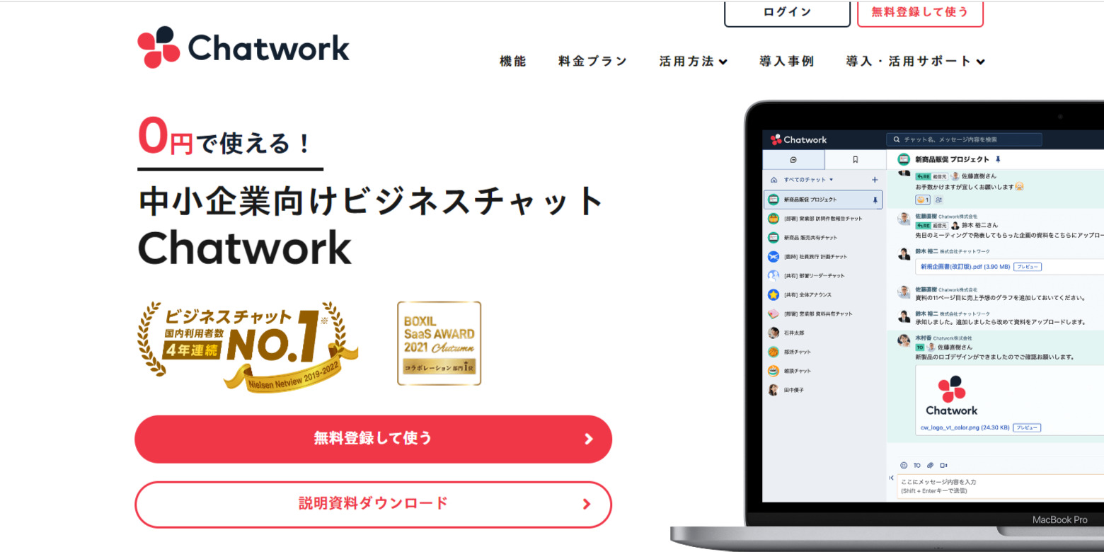チャットワークのトップ画面