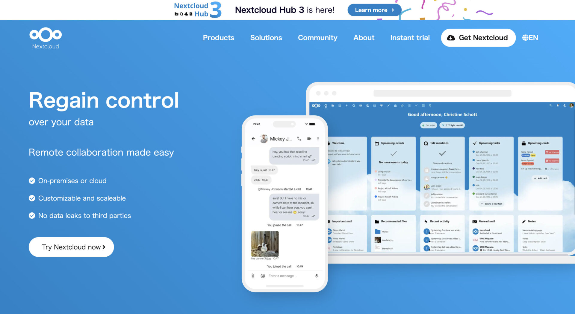 Nextcloudのトップページ