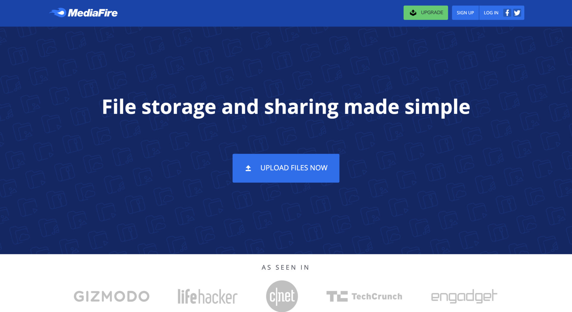 MediaFireのトップページ